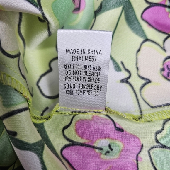 THML Scarf Print Halter Neck Tie Back Sleeveless Chartreuse Floral Y2K Blouse - Picture 12 of 13